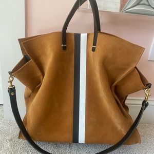 Clare V Simple Camel Suede Tote with Black and White Stripes